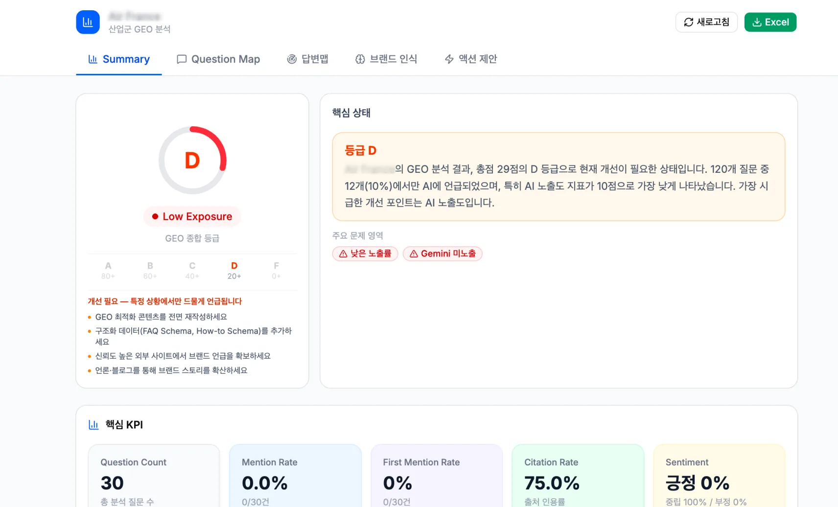 GEO 분석 요약 화면